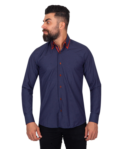 Luxury Makrom Polka Dot Printed Mens Double Collar Shirt SL 6813