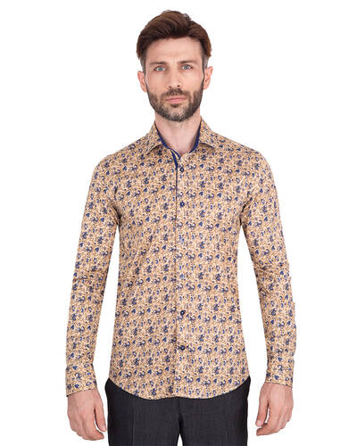 MAKROM - Luxury Mens Long Sleeved Floral Printed Shirt SL 7071