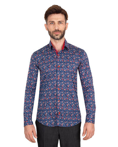 MAKROM - Luxury Mens Long Sleeved Floral Printed Shirt SL 7071 (Thumbnail - )