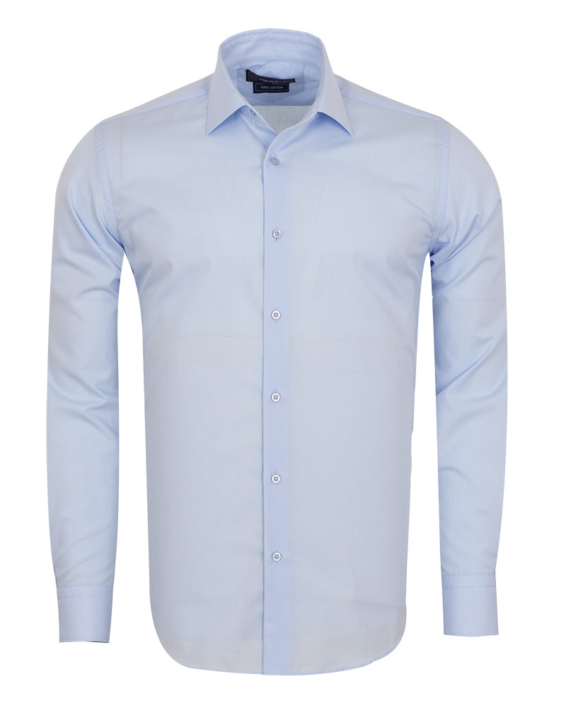 Luxury Mens Plain Long Sleeved Shirt with Necktie Set SL 7121K - Thumbnail