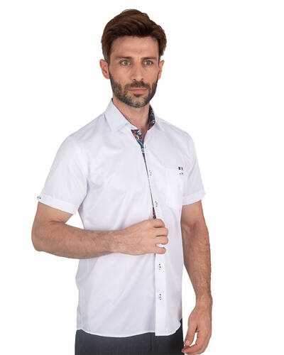 MAKROM - Luxury Mens Plain Short Sleeved Shirt With Details SS 7045 (Thumbnail - )