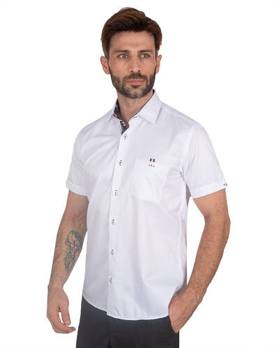MAKROM - Luxury Mens Plain Short Sleeved Shirt With Details SS 7045 (1)