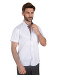 Luxury Mens Plain Short Sleeved Shirt With Details SS 7045 - Thumbnail