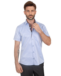 Luxury Mens Plain Short Sleeved Shirt With Details SS 7045 - Thumbnail