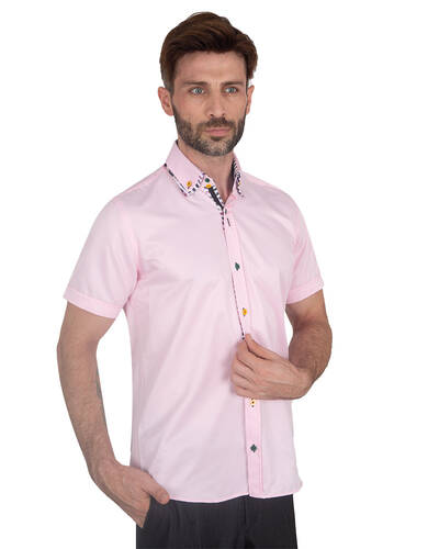 MAKROM - Luxury Mens Short Sleeved Shirt With Inside Placket Details SS 7059 (1)
