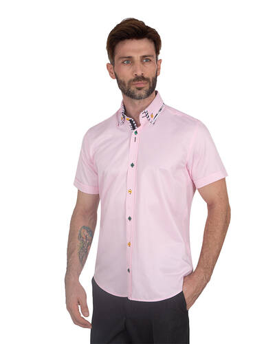 Luxury Mens Short Sleeved Shirt With Inside Placket Details SS 7059