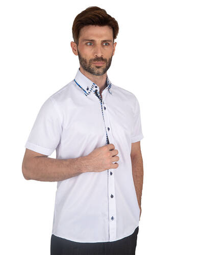 MAKROM - Luxury Mens Short Sleeved Shirt With Inside Placket Details SS 7059 (Thumbnail - )