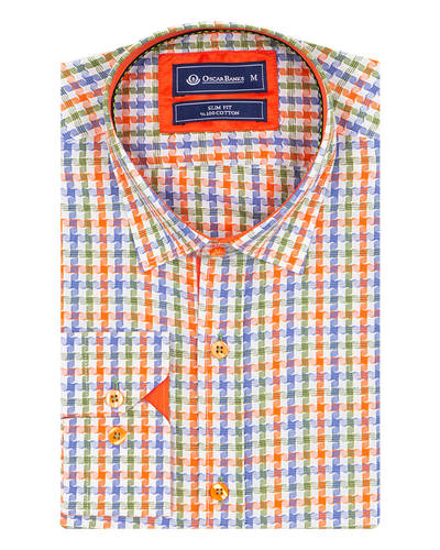 Oscar Banks - Luxury Multicolor Check Classical Long Sleeved Mens Shirt SL 5851 (1)
