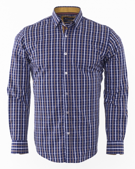 Oscar Banks - Luxury Oscar Banks Check Classical Long Sleeved Mens Shirt SL 5844 (Thumbnail - )