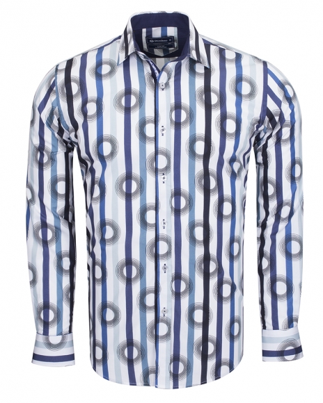 Luxury Oscar Banks Cotton Striped Long Sleeved Mens Shirt SL 6543