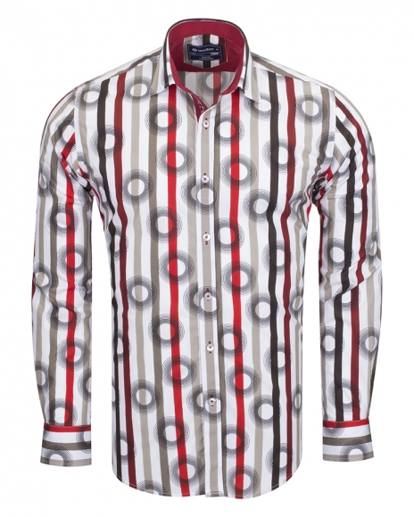 Oscar Banks - Luxury Oscar Banks Cotton Striped Long Sleeved Mens Shirt SL 6543 (Thumbnail - )