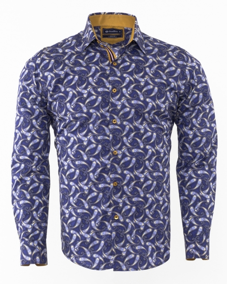 Oscar Banks - Luxury Oscar Banks Paisley Printed Long Sleeved Mens Shirt SL 6307