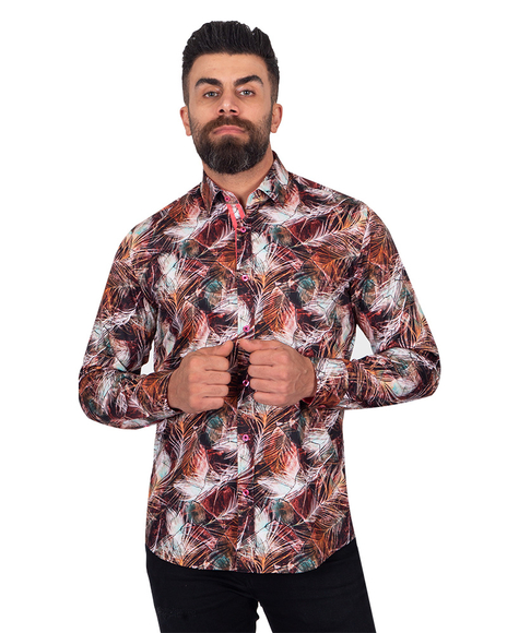 Oscar Banks - Luxury Oscar Banks Printed Long Sleeved Mens Shirt SL 6877