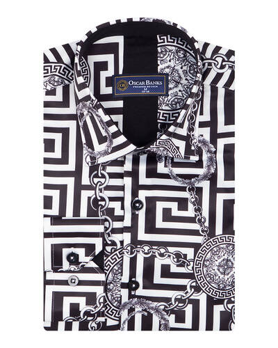 Luxury Oscar Banks Printed Mens Satin Shirt SL 7094