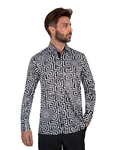 Luxury Oscar Banks Printed Mens Satin Shirt SL 7094 - Thumbnail