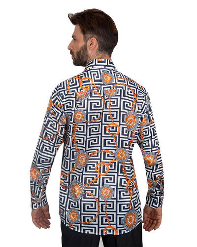 Luxury Oscar Banks Printed Mens Satin Shirt SL 7094