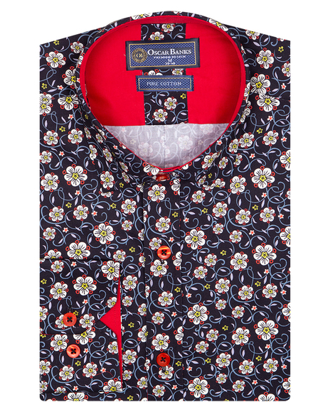 Luxury Oscar Banks Pure Cotton Floral Mens Shirt SL 6849