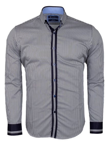 Oscar Banks - Luxury Paisley Printed and Striped Long Sleeved Mens Shirt SL 524 (Thumbnail - )