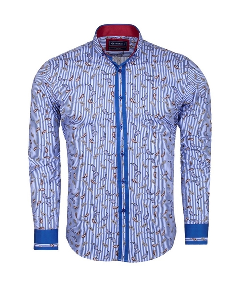 Luxury Paisley Printed and Striped Long Sleeved Mens Shirt SL 524