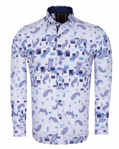 Oscar Banks - Luxury Paisley Printed Long Sleeved Mens Shirt SL 6385