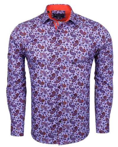 Oscar Banks - Luxury Paisley Printed Long Sleeved Mens Shirt SL 6527