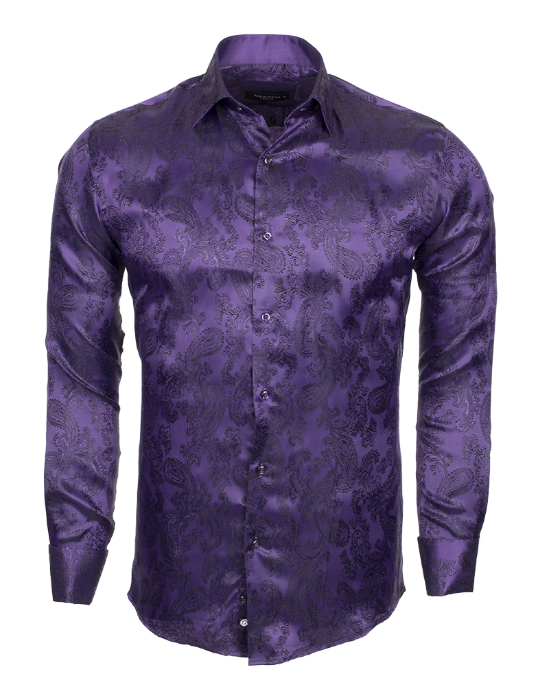 Luxury Paisley Printed Satin Long Sleeved Mens Shirt SL 446 | Makrom