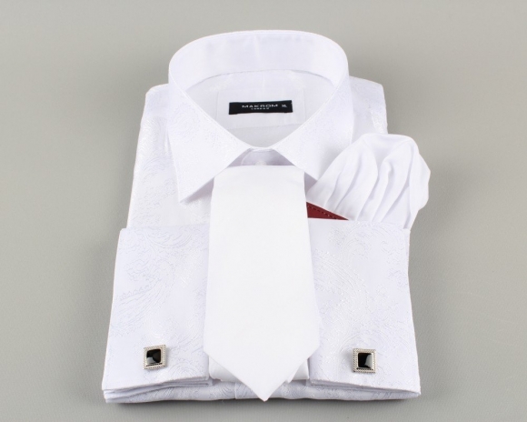 MAKROM - Luxury Paisley Printed Satin Long Sleeved Mens Shirt SL 446 (Thumbnail - )