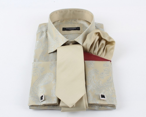 MAKROM - Luxury Paisley Printed Satin Long Sleeved Mens Shirt SL 446 (Thumbnail - )