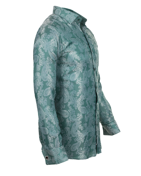 MAKROM - Luxury Paisley Printed Satin Long Sleeved Mens Shirt SL 446 (Thumbnail - )