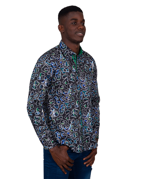 Oscar Banks - Luxury Patterned Pure Cotton Long Sleeved Mens Shirt SL 6827