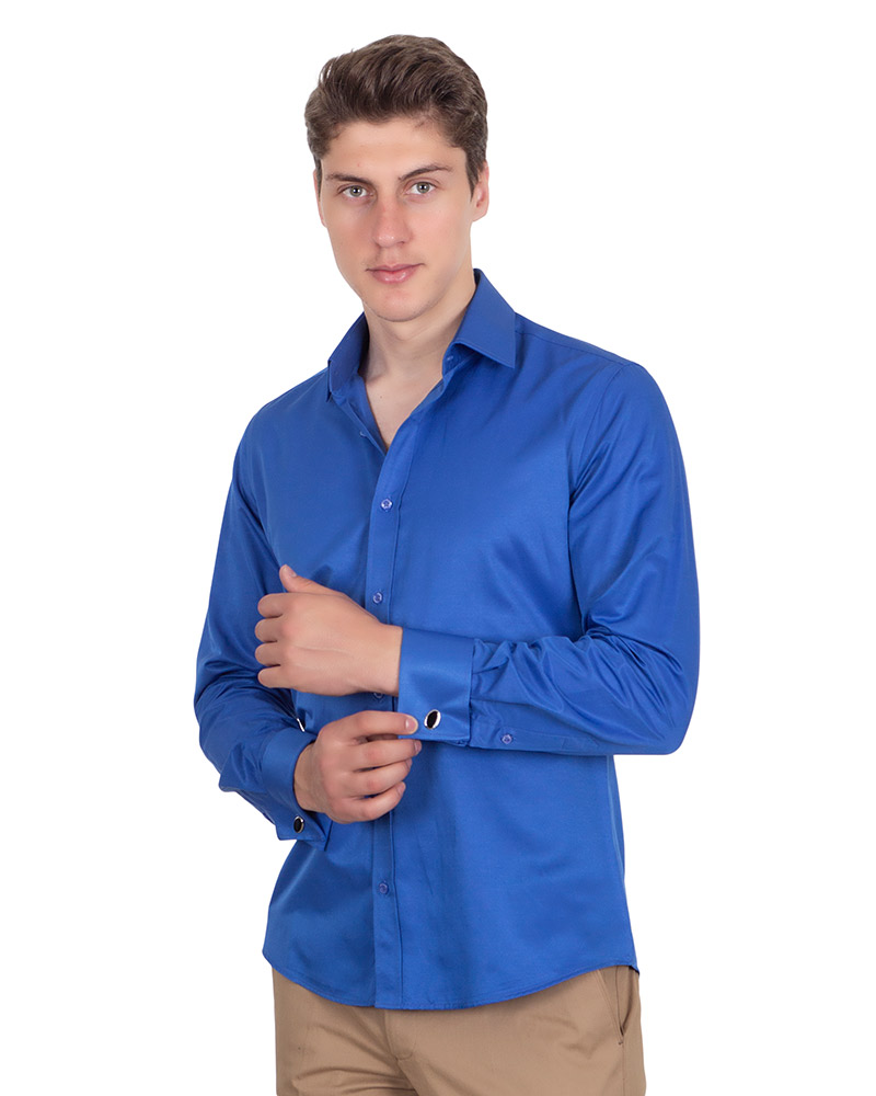 Luxury Plain Double Cuff Long Sleeved Mens Shirt SL 1045-A | Makrom
