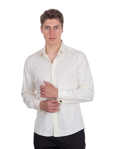 Luxury Plain Double Cuff Long Sleeved Mens Shirt SL 1045-B