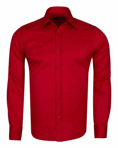 MAKROM - Luxury Plain Double Cuff Long Sleeved Mens Shirt SL 1045-B (Thumbnail - )