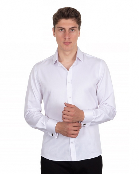 MAKROM - Luxury Plain Double Cuff Long Sleeved Mens Shirt SL 1045-C (Thumbnail - )
