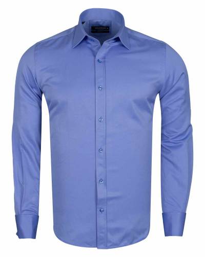 MAKROM - Luxury Plain Double Cuff Long Sleeved Mens Shirt SL 1045-C (Thumbnail - )