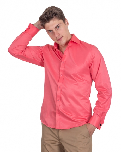 MAKROM - Luxury Plain Double Cuff Long Sleeved Mens Shirt SL 1045-D (Thumbnail - )