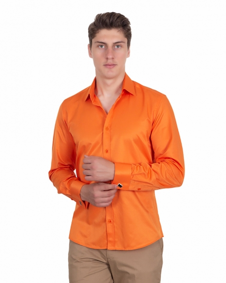 MAKROM - Luxury Plain Double Cuff Long Sleeved Mens Shirt SL 1045-D (Thumbnail - )