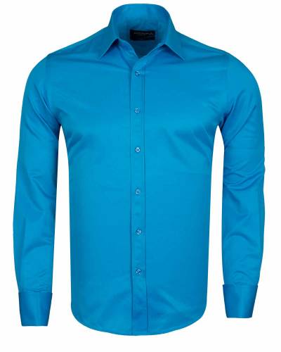 MAKROM - Luxury Plain Double Cuff Long Sleeved Mens Shirt SL 1045-E (Thumbnail - )