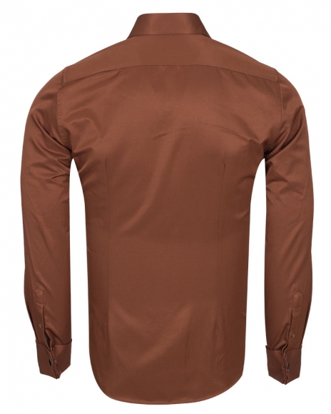 MAKROM - Luxury Plain Double Cuff Long Sleeved Mens Shirt SL 1045-F (Thumbnail - )