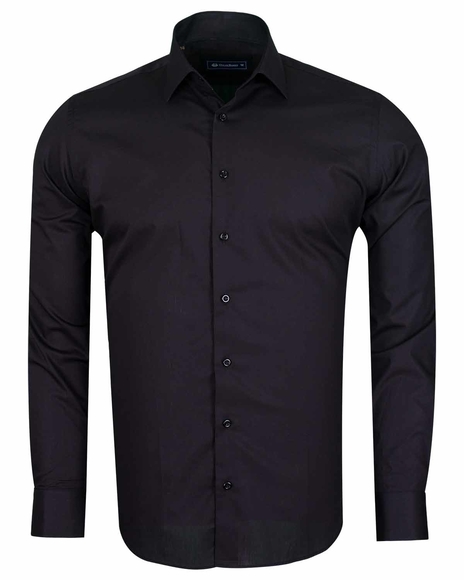 Oscar Banks - Luxury Plain Long Sleeved Cotton Dress Mens Shirt SL 6610 (Thumbnail - )