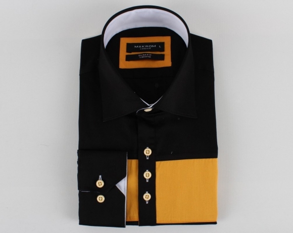 MAKROM - Luxury Plain Long Sleeved Mens Shirt With Color Details SL 5195 (Thumbnail - )