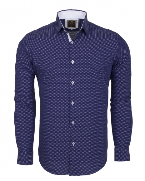 Oscar Banks - Luxury Plain Long Sleeved Mens Shirt with Inside Details SL 5971 (Thumbnail - )
