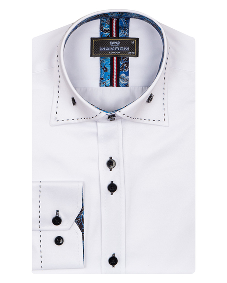 MAKROM - Luxury Plain Mens Shirt With Collar Contrast SL 6832 (1)