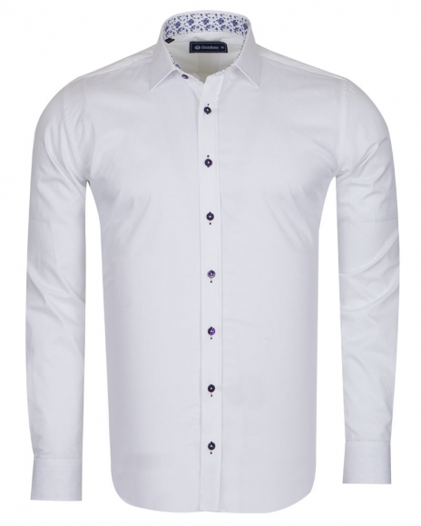 Oscar Banks - Luxury Plain Mens Shirt With Details SL 6655 (Thumbnail - )