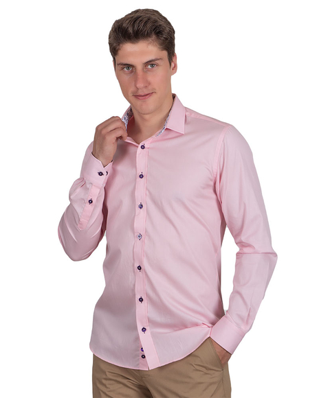 Oscar Banks - Luxury Plain Mens Shirt With Details SL 6655 (Thumbnail - )
