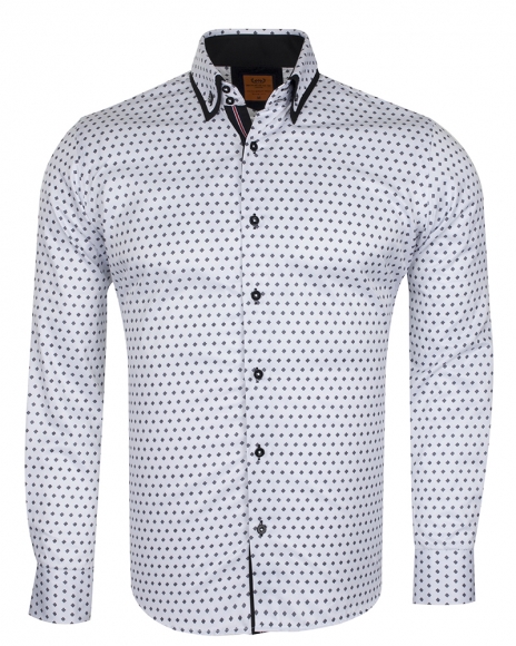 MAKROM - Luxury Polka Dot Print Double Collar Long Sleeved Mens Shirt SL 6550 (Thumbnail - )