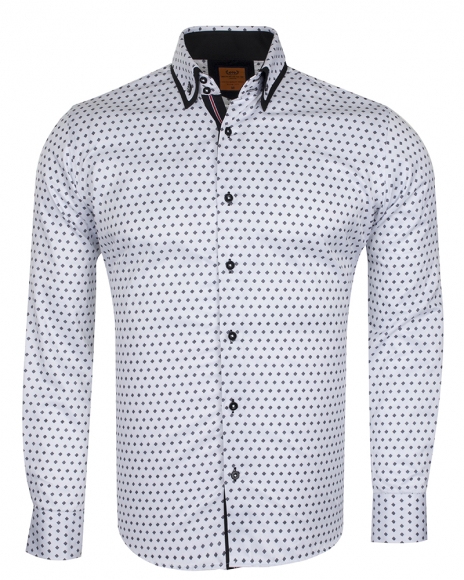 MAKROM - Luxury Polka Dot Print Double Collar Long Sleeved Mens Shirt SL 6550