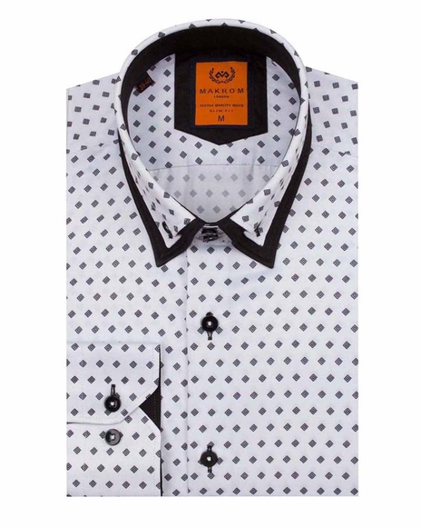 MAKROM - Luxury Polka Dot Print Double Collar Long Sleeved Mens Shirt SL 6550 (1)