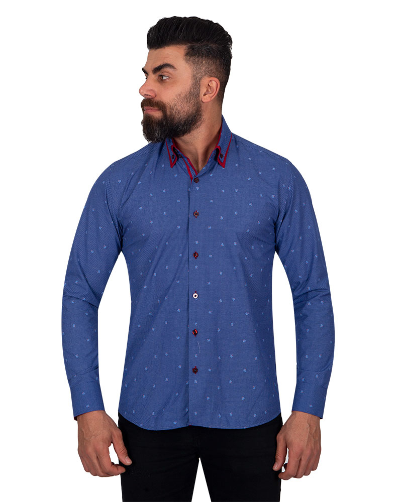 Luxury Polka Dot Printed Long Sleeved Double Collar Mens Shirt SL 6816 ...