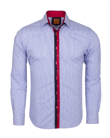 MAKROM - Luxury Polka Dot Printed Long Sleeved Mens Shirt SL 5970 (Thumbnail - )